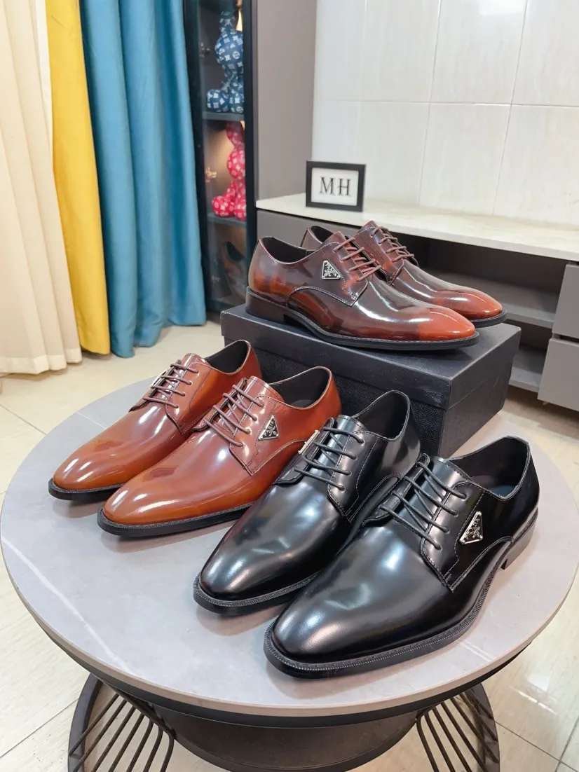 Men's shoes 💰560🌹🌹[Prada leather shoes] Top purchasing agency Original imported Italian custom-made cowhide leather surface, ➕Fully imported water-dyed breathable cowhide lining, original factory special molded sole, super comfortable, size: 38-44